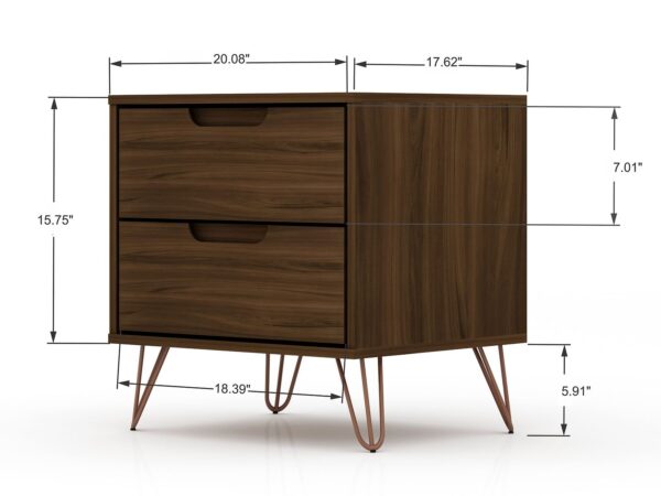 Manhattan Comfort Rockefeller 2.0 Mid-Century- Modern Nightstand with 2-Drawer in Brown