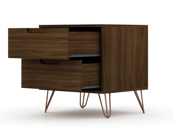 Manhattan Comfort Rockefeller 2.0 Mid-Century- Modern Nightstand with 2-Drawer in Brown