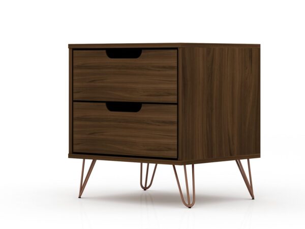 Manhattan Comfort Rockefeller 2.0 Mid-Century- Modern Nightstand with 2-Drawer in Brown