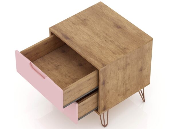 Manhattan Comfort Rockefeller 2.0 Mid-Century- Modern Nightstand with 2-Drawer in Nature and Rose Pink