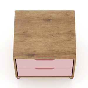 Manhattan Comfort Rockefeller 2.0 Mid-Century- Modern Nightstand with 2-Drawer in Nature and Rose Pink