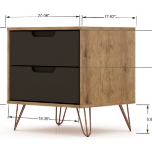 Manhattan Comfort Rockefeller 2.0 Mid-Century- Modern Nightstand with 2-Drawer in Nature and Textured Grey