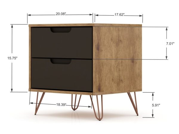 Manhattan Comfort Rockefeller 2.0 Mid-Century- Modern Nightstand with 2-Drawer in Nature and Textured Grey