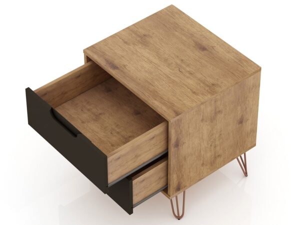 Manhattan Comfort Rockefeller 2.0 Mid-Century- Modern Nightstand with 2-Drawer in Nature and Textured Grey