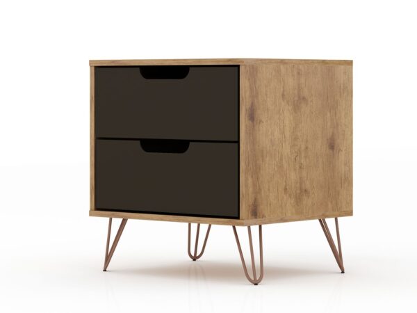 Manhattan Comfort Rockefeller 2.0 Mid-Century- Modern Nightstand with 2-Drawer in Nature and Textured Grey