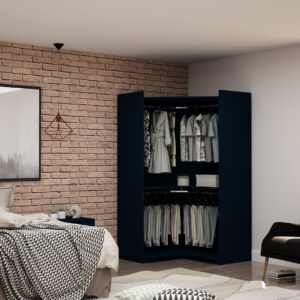 Manhattan Comfort Mulberry Modern Open Corner Closet with 2 Hanging Rods in Tatiana Midnight Blue