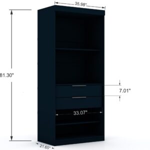 Manhattan Comfort Mulberry Open 1 Sectional Modern Armoire Wardrobe Closet with 2 Drawers in Tatiana Midnight Blue