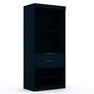 Manhattan Comfort Mulberry Open 1 Sectional Modern Armoire Wardrobe Closet with 2 Drawers in Tatiana Midnight Blue