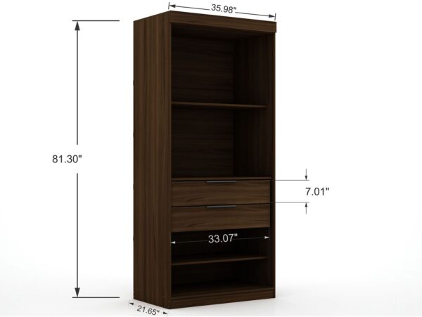 Manhattan Comfort Mulberry Open 1 Sectional Modern Armoire Wardrobe Closet with 2 Drawers in Brown