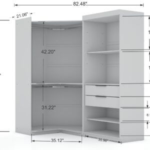 Manhattan Comfort Mulberry Open 2 Sectional Modern Corner Wardrobe Closet with 2 Drawers- Set of 2 in White