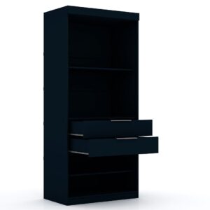 Manhattan Comfort Mulberry Open 2 Sectional Modern Corner Wardrobe Closet with 2 Drawers- Set of 2 in Tatiana Midnight Blue