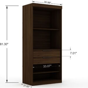 Manhattan Comfort Mulberry Open 2 Sectional Modern Corner Wardrobe Closet with 2 Drawers- Set of 2 in Brown