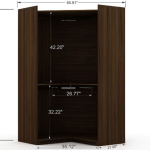 Manhattan Comfort Mulberry Open 2 Sectional Modern Corner Wardrobe Closet with 2 Drawers- Set of 2 in Brown