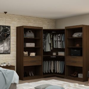 Manhattan Comfort Mulberry Open 3 Sectional Modern Wardrobe Corner Closet with 4 Drawers - Set of 3 in Brown