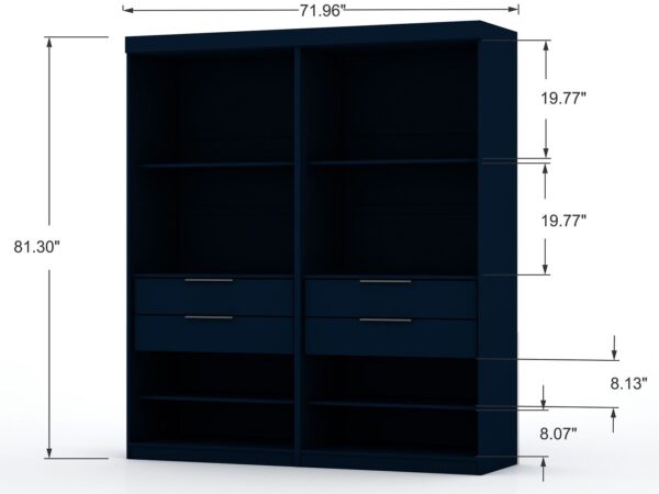 Manhattan Comfort Mulberry Open 2 Sectional Modern Wardrobe Closet with 4 Drawers - Set of 2 in Tatiana Midnight Blue