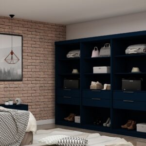 Manhattan Comfort Mulberry Open 3 Sectional Modem Wardrobe Closet with 6 Drawers - Set of 3 in Tatiana Midnight Blue