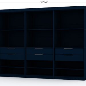 Manhattan Comfort Mulberry Open 3 Sectional Modem Wardrobe Closet with 6 Drawers - Set of 3 in Tatiana Midnight Blue