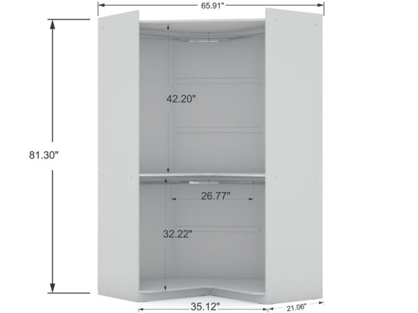 Manhattan Comfort Mulberry 2.0 Modern Corner Wardrobe Closet with 2 Hanging Rods in White