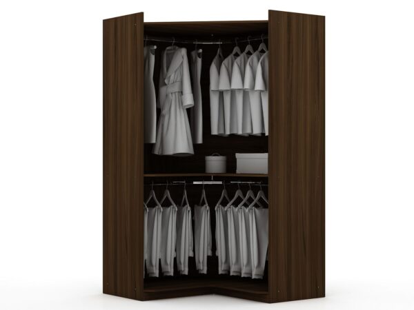 Manhattan Comfort Mulberry 2.0 Modern Corner Wardrobe Closet with 2 Hanging Rods in Brown