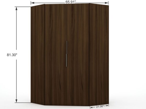 Manhattan Comfort Mulberry 2.0 Modern Corner Wardrobe Closet with 2 Hanging Rods in Brown