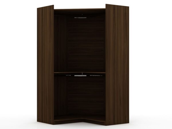 Manhattan Comfort Mulberry 2.0 Modern Corner Wardrobe Closet with 2 Hanging Rods in Brown