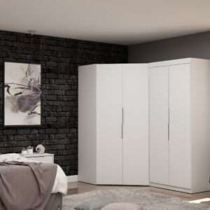 Manhattan Comfort Mulberry 3.0 Sectional Modern Corner Wardrobe Closet with 2 Drawers - Set of 2 in White