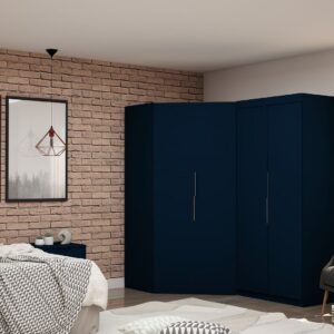 Manhattan Comfort Mulberry 3.0 Sectional Modern Corner Wardrobe Closet with 2 Drawers - Set of 2 in Tatiana Midnight Blue