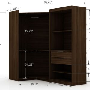 Manhattan Comfort Mulberry 3.0 Sectional Modern Corner Wardrobe Closet with 2 Drawers - Set of 2 in Brown