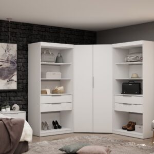 Manhattan Comfort Mulberry 2.0 Semi Open 3 Sectional Modern Wardrobe Corner Closet with 4 Drawers - Set of 3 in White