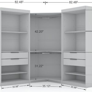 Manhattan Comfort Mulberry 2.0 Semi Open 3 Sectional Modern Wardrobe Corner Closet with 4 Drawers - Set of 3 in White