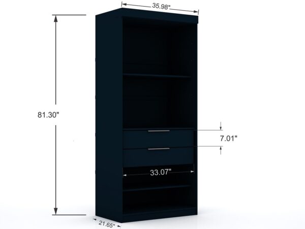 Manhattan Comfort Mulberry 2.0 Semi Open 3 Sectional Modern Wardrobe Corner Closet with 4 Drawers - Set of 3 in Tatiana Midnight Blue