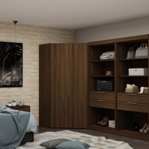 Manhattan Comfort Mulberry 2.0 Semi Open 3 Sectional Modern Wardrobe Corner Closet with 4 Drawers - Set of 3 in Brown