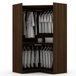 Manhattan Comfort Mulberry 2.0 Semi Open 3 Sectional Modern Wardrobe Corner Closet with 4 Drawers - Set of 3 in Brown