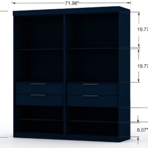 Manhattan Comfort Mulberry 2 Sectional Modern Wardrobe Closet with 4 Drawers - Set of 2 in Tatiana Midnight Blue