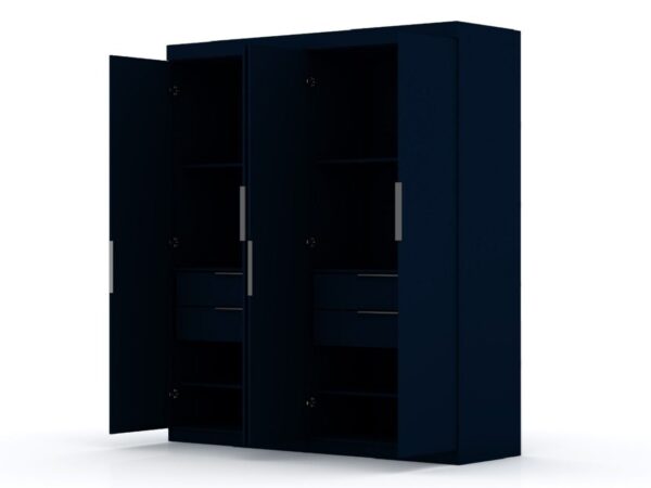 Manhattan Comfort Mulberry 2 Sectional Modern Wardrobe Closet with 4 Drawers - Set of 2 in Tatiana Midnight Blue