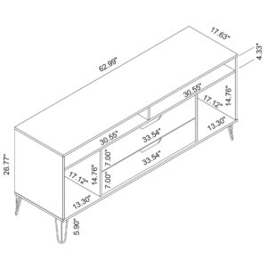 Manhattan Comfort Rockefeller 62.99 TV Stand with Metal Legs and 2 Drawers in White