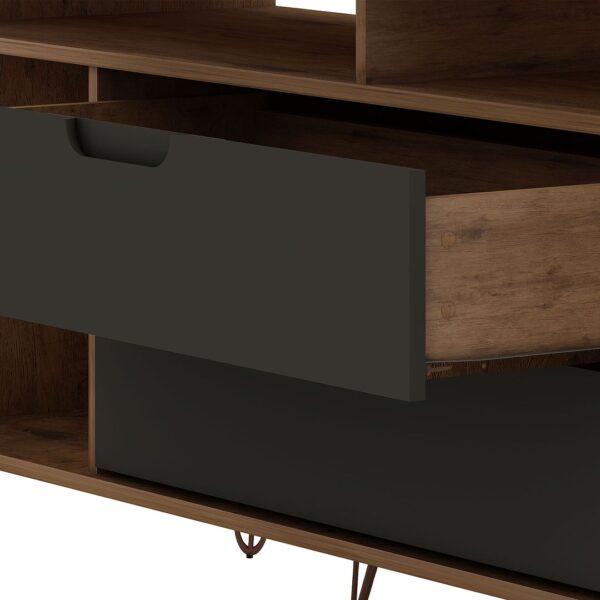 Manhattan Comfort Rockefeller 62.99 TV Stand with Metal Legs and 2 Drawers in Nature and Textured Grey