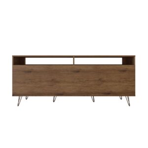 Manhattan Comfort Rockefeller 62.99 TV Stand with Metal Legs and 2 Drawers in Nature and Textured Grey