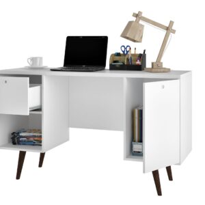 Manhattan Comfort Edgar 1-Drawer Mid-Century Office Desk in White