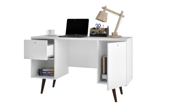 Manhattan Comfort Edgar 1-Drawer Mid-Century Office Desk in White