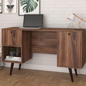 Manhattan Comfort Edgar 1-Drawer Mid-Century Office Desk in Dark Brown