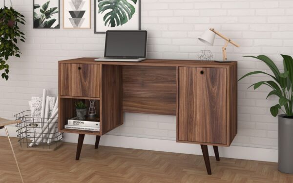 Manhattan Comfort Edgar 1-Drawer Mid-Century Office Desk in Dark Brown