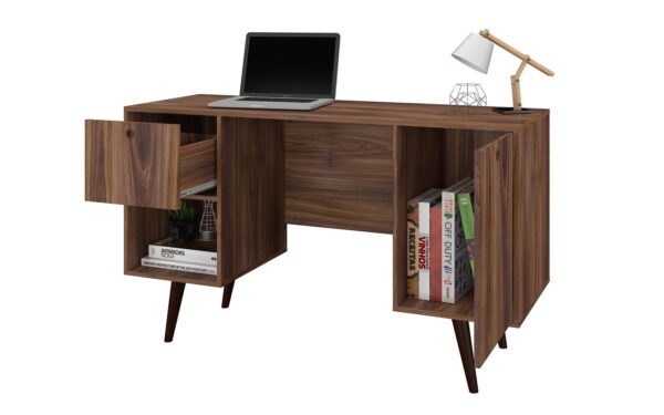 Manhattan Comfort Edgar 1-Drawer Mid-Century Office Desk in Dark Brown