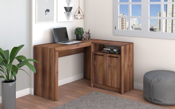 Manhattan Comfort Kalmar L-Shaped Office Desk with Inclusive in Dark Brown