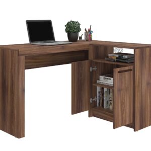 Manhattan Comfort Kalmar L-Shaped Office Desk with Inclusive in Dark Brown