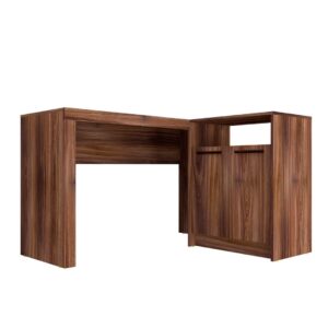 Manhattan Comfort Kalmar L-Shaped Office Desk with Inclusive in Dark Brown