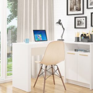 Manhattan Comfort Kalmar L-Shaped Office Desk with Inclusive Cabinet in White