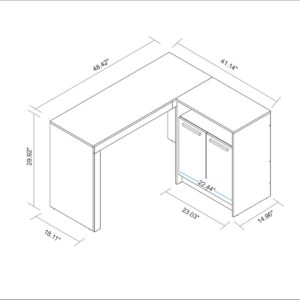 Manhattan Comfort Kalmar L-Shaped Office Desk with Inclusive Cabinet in White