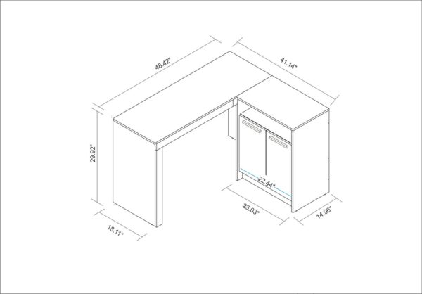 Manhattan Comfort Kalmar L-Shaped Office Desk with Inclusive Cabinet in White