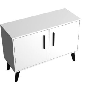 Manhattan Comfort Mid-Century- Modern Amsterdam Double Side Table 2.0 with 3 Shelves in White